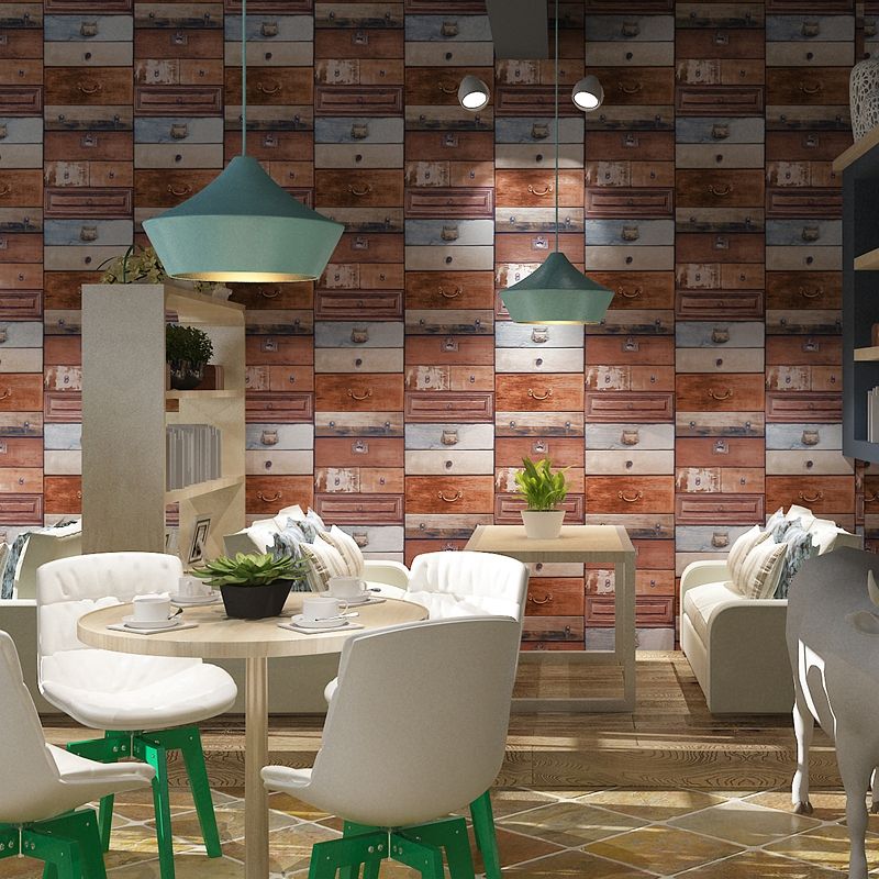 Industrial Wood Box Wallpaper for Restaurant 57.1-sq ft Wall Covering in Dark Color