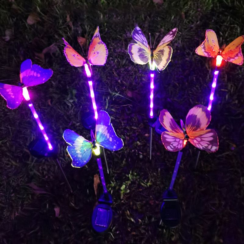 Plastic Butterfly Shaped Solar Ground Light Art Decor Clear LED Stake Lighting for Garden