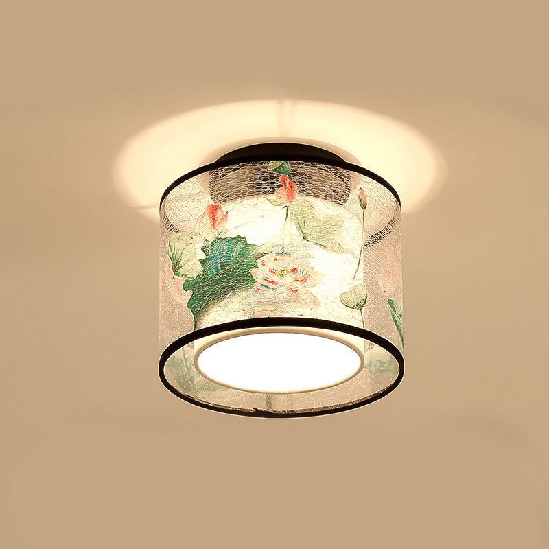 Beige Light Fixtures Asia Style Fabric Flush Light for Living Room Dining Room