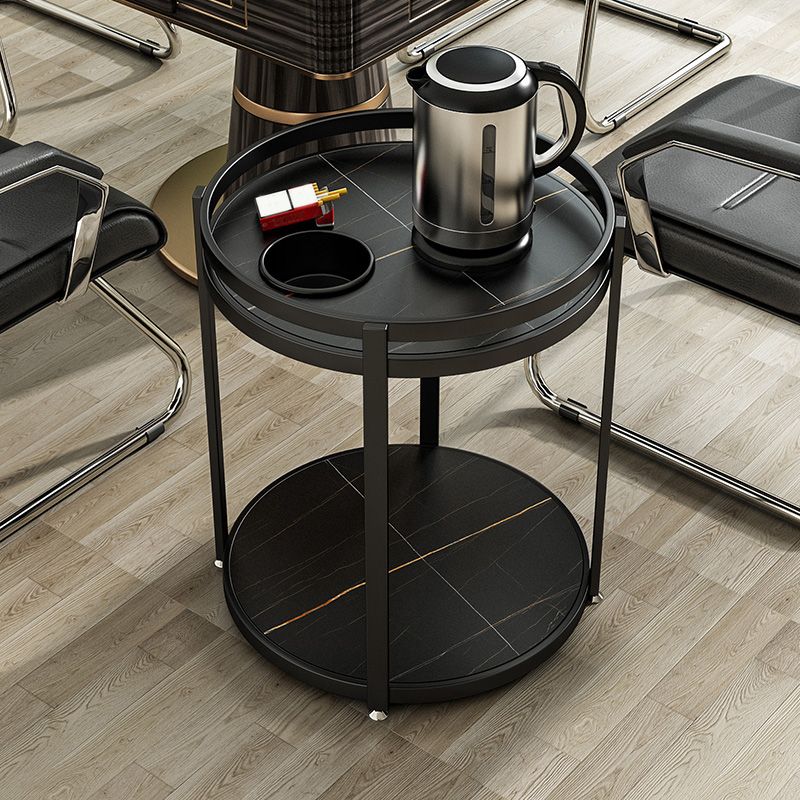 Modern Metal Frame End Table Slate Round Double Tier End Table