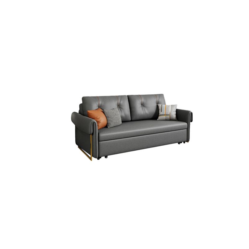Convertible Flared Arm Faux Leather Settee Couch with Pillows with Storage