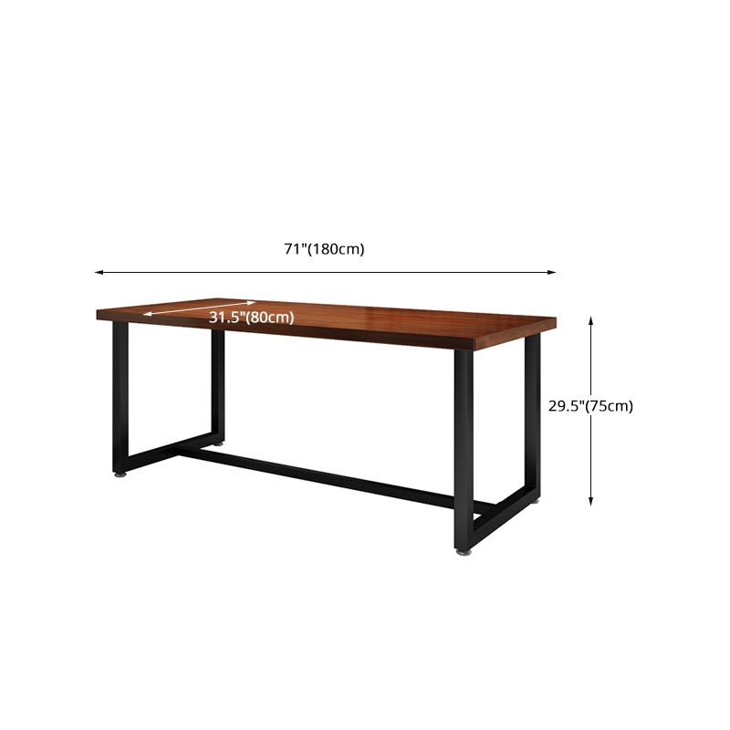 Rectangle Industrial Brown Dining Table Solid Wood and Metal Trestle Base Dining Table