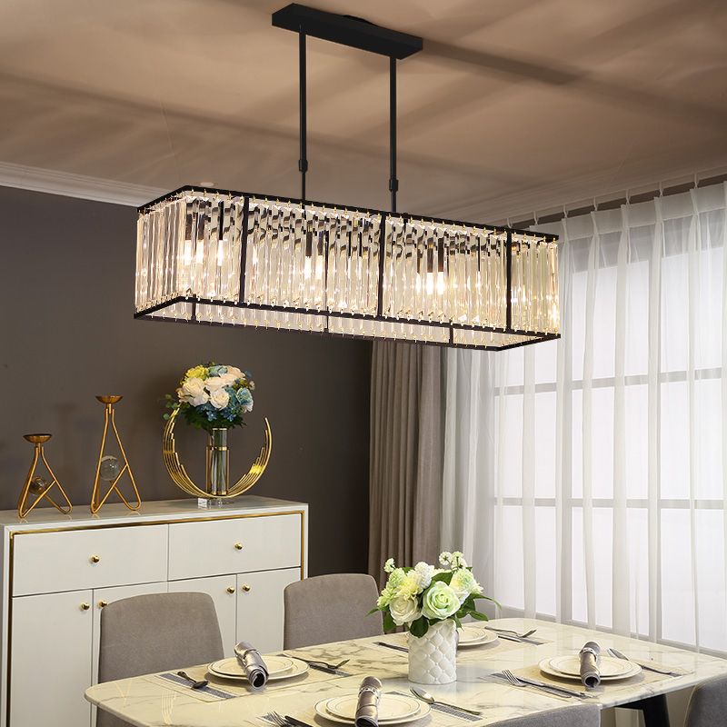 Modern Rectangle Shade Island Pendant Crystal Island Lights for Dinning Room
