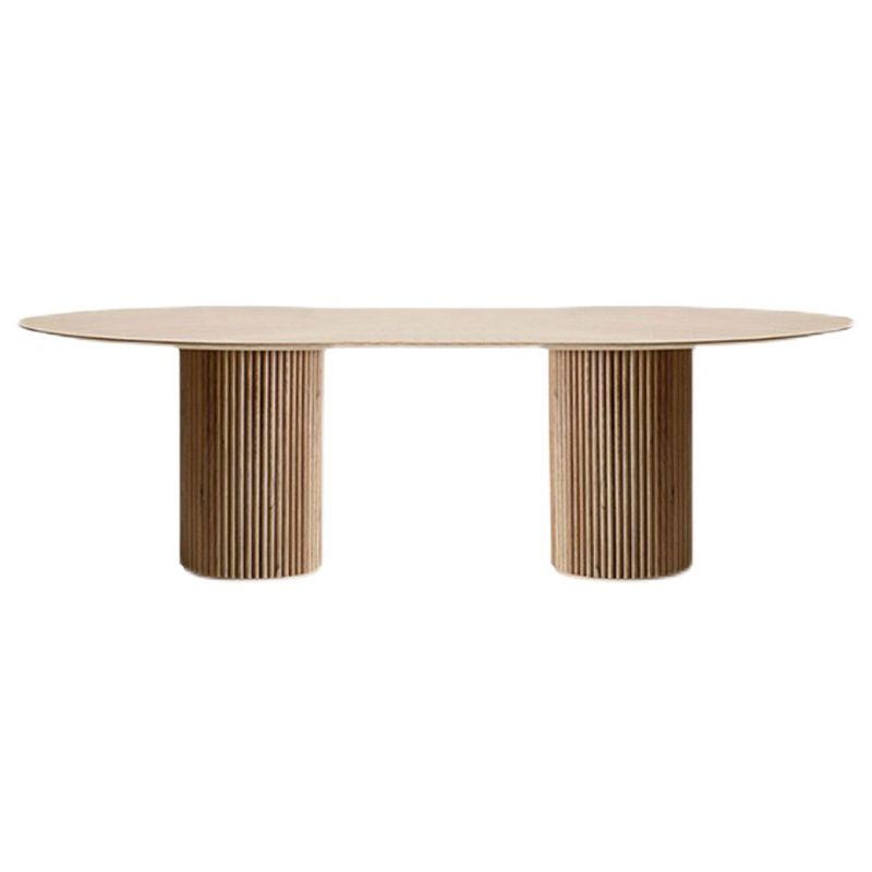 Modern Pine Wood Table for Restaurant Oval Dining Table with Double Pedestal Base