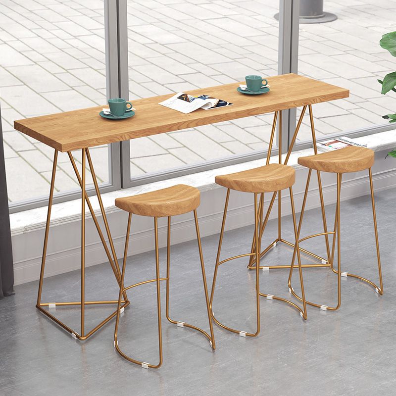 Rectangle Wood Bar Table with High Metal Stools Glam Style 1/2/4 Pieces Bar Table Set