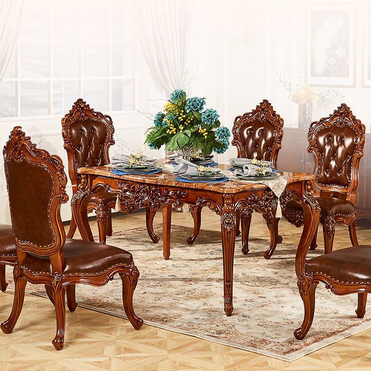 Mesa de comedor de estilo victoriano de rectángulo Tono marrón con mármol