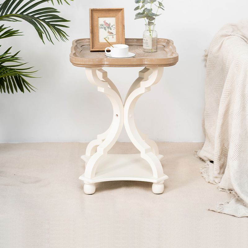 Rustic End Table Living Room Metal 4 Legs Solid Wood Side Table