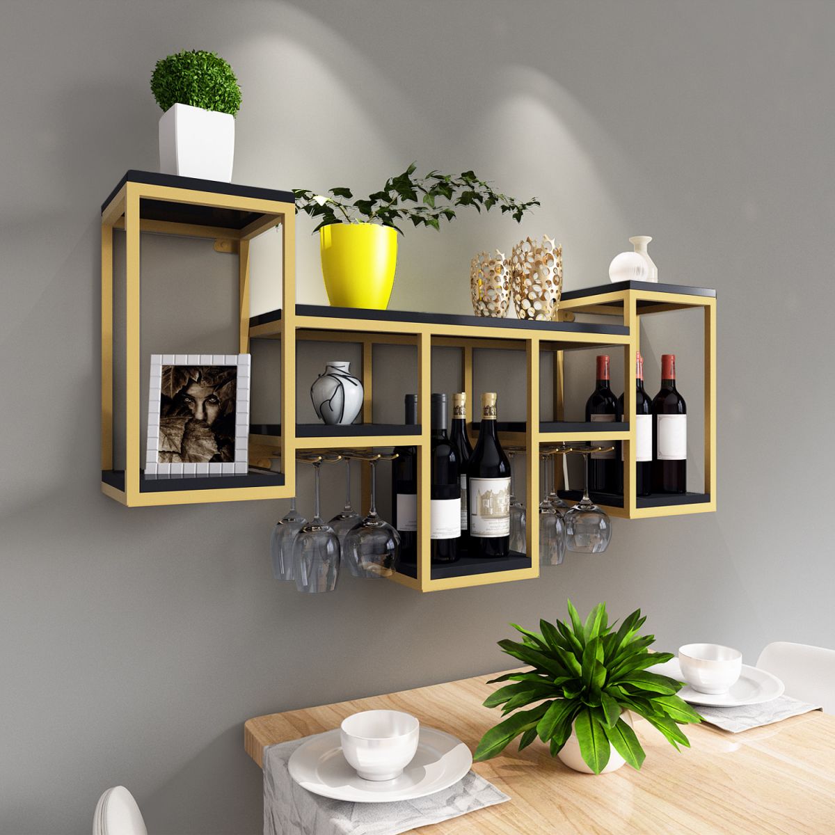 Iron Wall Mounted Wine Rack Industrial Wine Bottle & Glass Rack-41.7 x 7.8 x 23.6