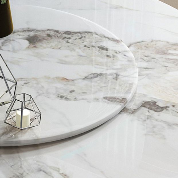 Rotatable Sintered Stone Dining Table Modern Round Table with Metal Pedestal