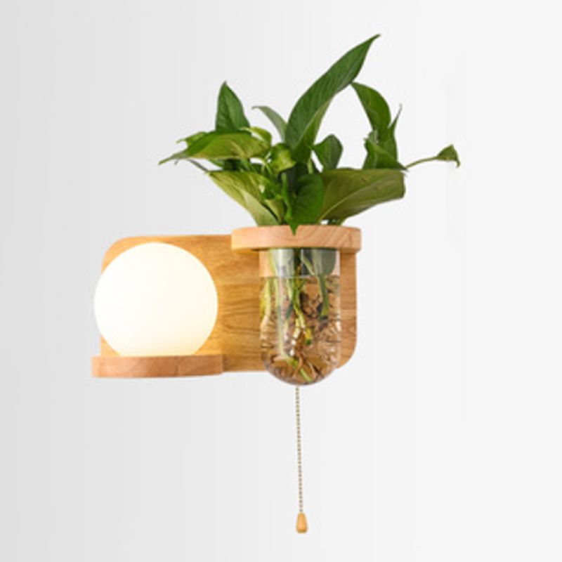 Modern Style Wall Light Fixture Wooden Wall Light Sconce without Plants