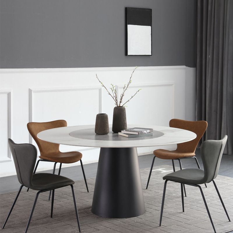 Round Sintered Stone Dining Table Modern Turntable Furniture with Steel Pedestal Base