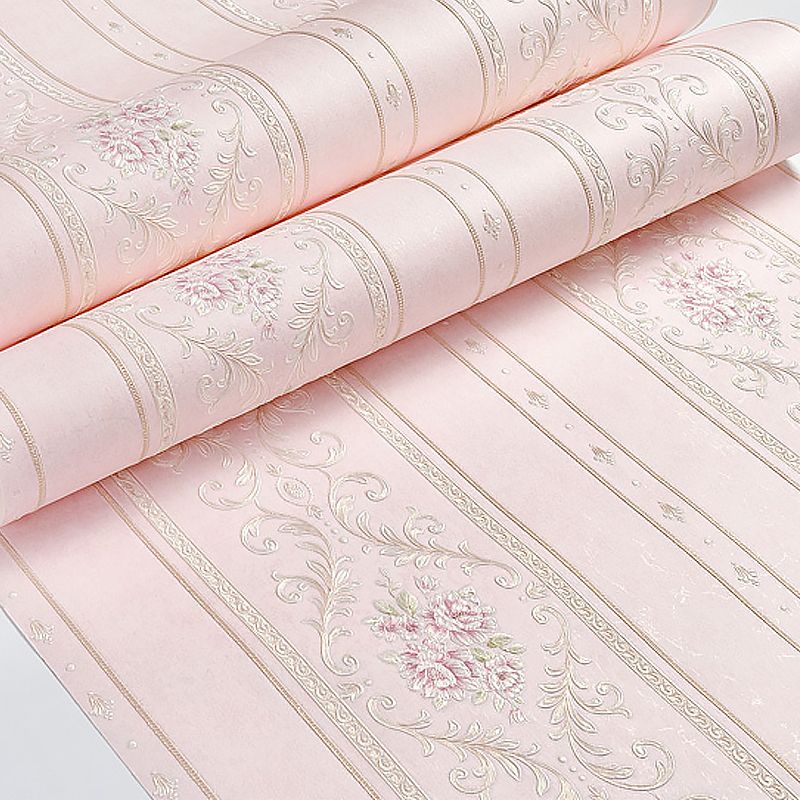 Adhesive Rural Floral Striped Wallpaper Pastel-Color Removable Wall Art for Bedroom