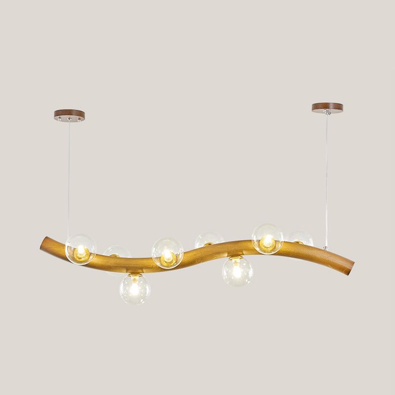Wood and Glass Hanging Light Modern Island Light Fixture for Dining Room
