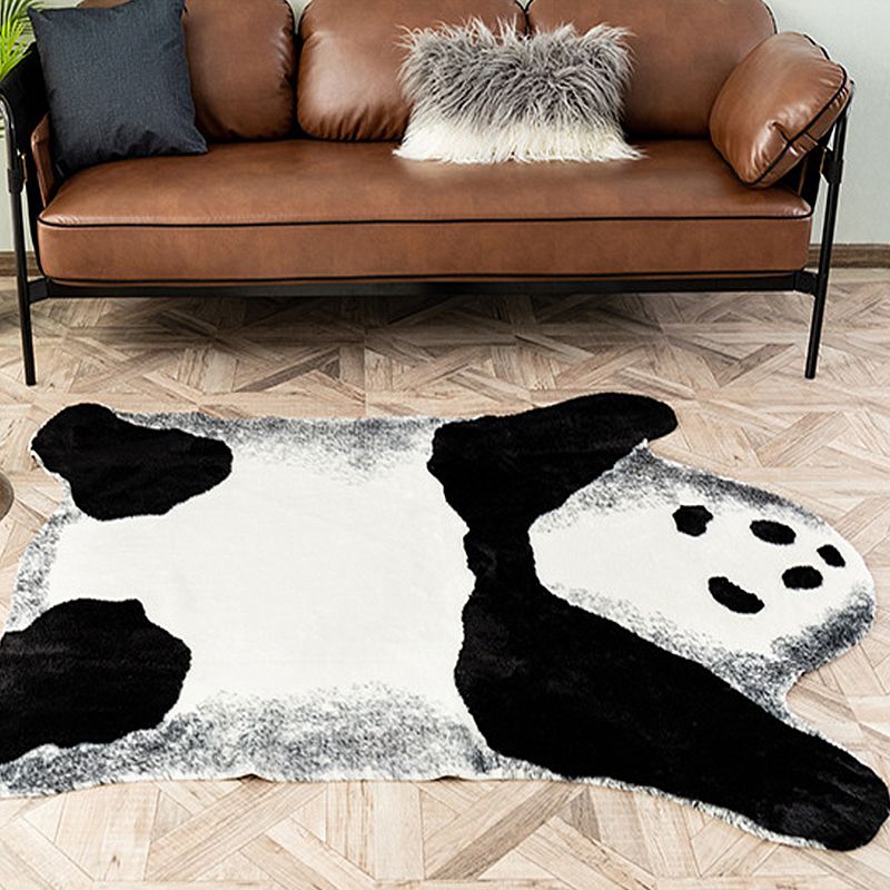 Modernism Panda Pattern Rug White and Black Polyester Rug Non-Slip Pet Friendly Washable Carpet for Living Room