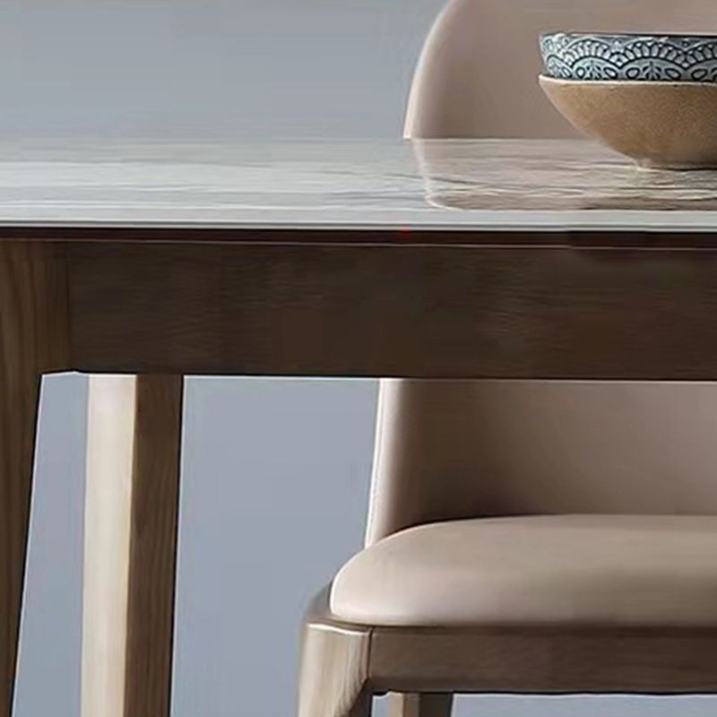 Gray Mid-Century Dining Table Stone Top Table with Wooden Base