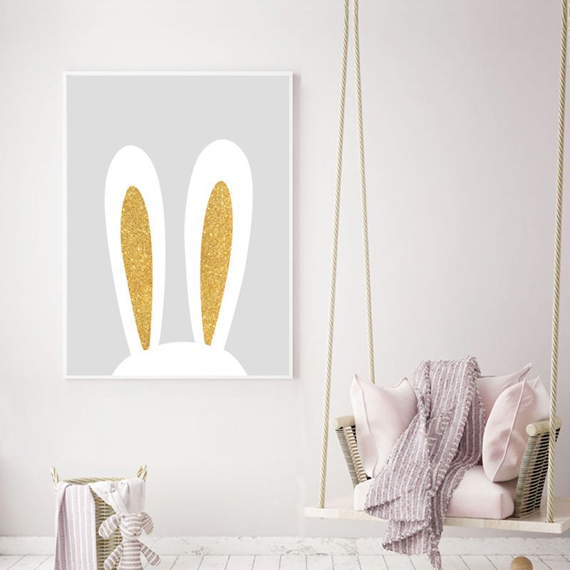 Minimalism Rabbit Ear Paintings for Playroom Canvas Wall Art in Yellow, Multiple Sizes