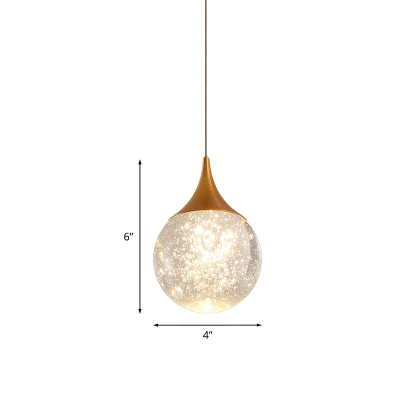 Ball Bedroom Suspension Lighting Simple Seeded Crystal 1 Bulb Coffee Hanging Lamp