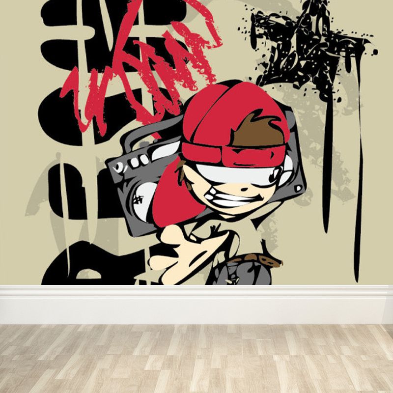 Huge Fashion Graffiti Mural Decal Bedroom Abstract Wall Decor in Pastel Color, Stain Resistant