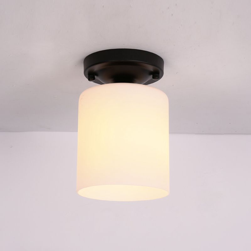 Glass Shaded Semi Flush Ceiling Light Minimalist Black Aisle Ceiling Mount Lighting