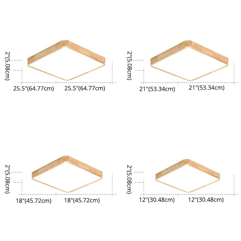 Wood Rectangular Ceiling Flush Mount Light Nordic LED Acrylic Flushmount Lighting Fixture