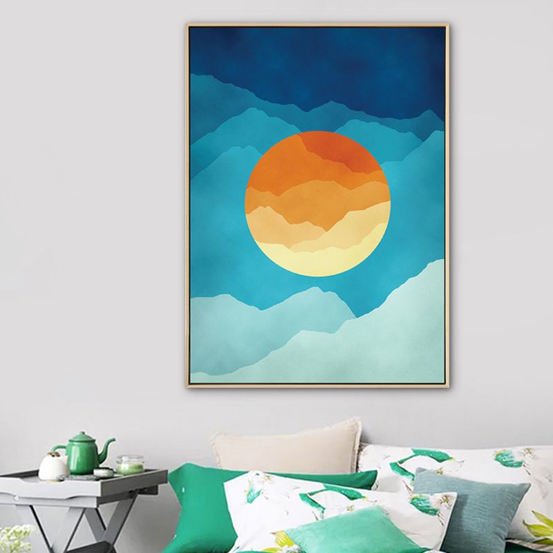 Cloudy Full Moon Night Canvas Kids Style Textured Bedroom Wall Art Decor in Soft Color