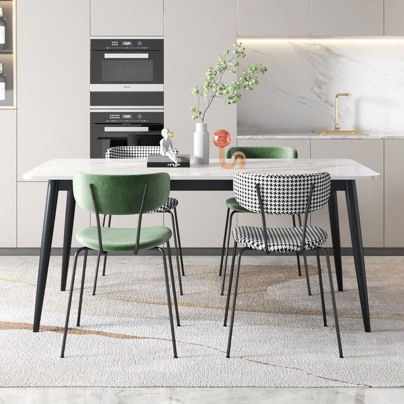 Contemporary White Standard Dining Table Sintered Stone Rectangle Dining Table with 4 Legs Base