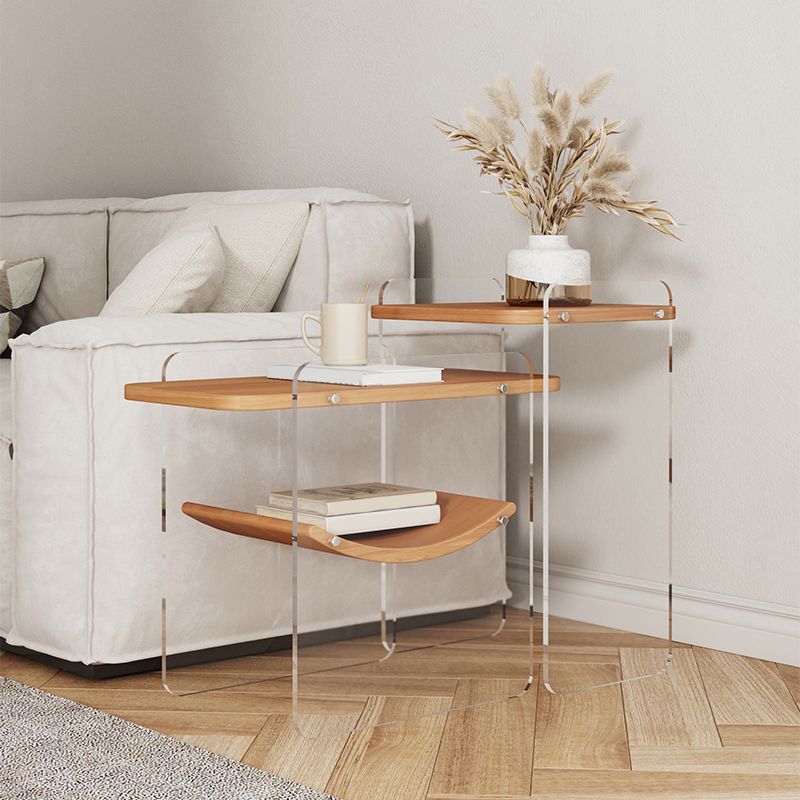 Wood and Acrylic Side End Table Double Tier Table with Shelf for Living Room