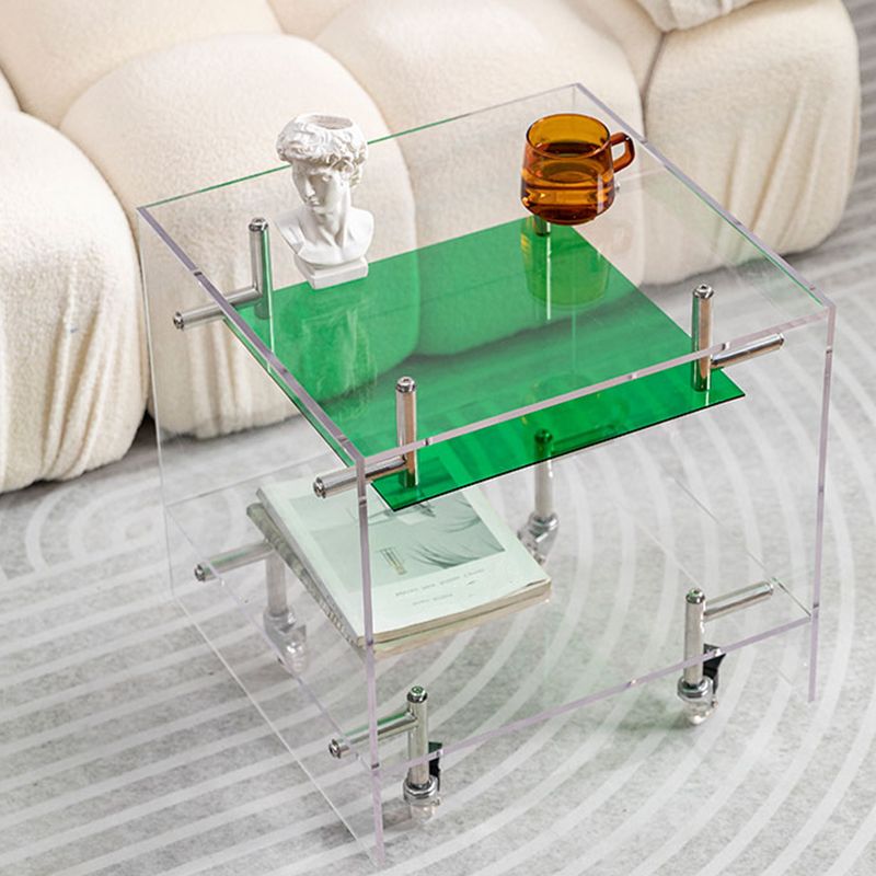 Plastic Rectangular End Table Double Tier Corner Table with Storage