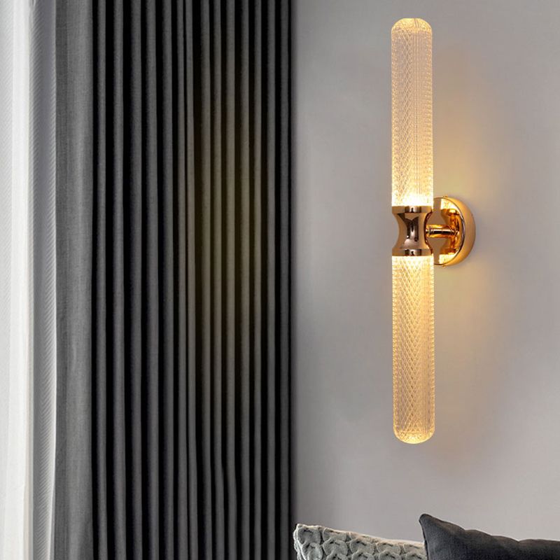 Black / Gold 1 - Light Wall Light Solid Brass and Acrylic Cylinder Wall Fixture