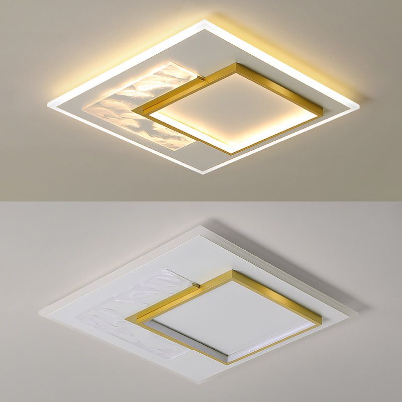 White and Gold LED Flush Mount in Modern Concise Style Acrylic Feather Ceiling Light for Living Room