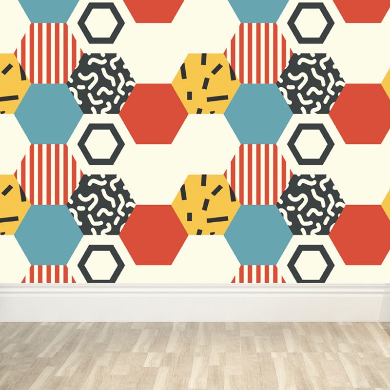 Kids Geometric Shapes Wall Mural for Nursery Personalized Wall Covering in Bright Color