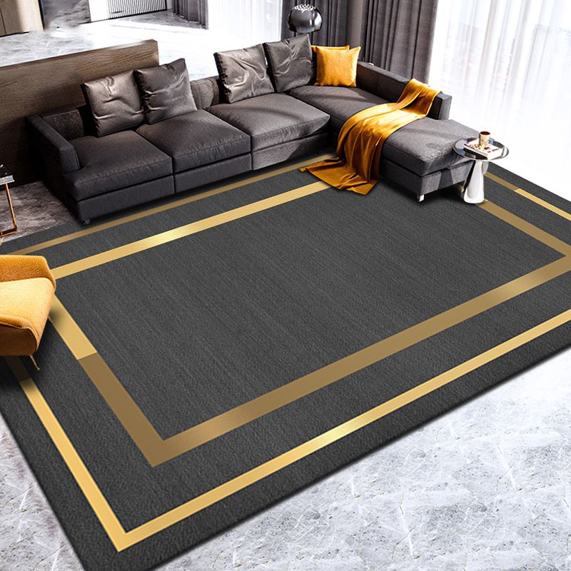 Blue Living Room Rug Geometric Print Polyester Area Rug Non-Slip Backing Area Carpet