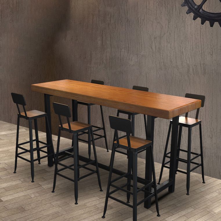 Brown Modern Bar Table Solid Wood Bar Table with Metal Base for Coffee Shop, Only Table