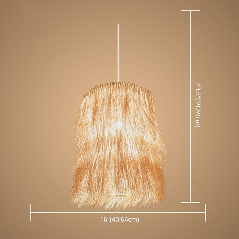 Tassel Pendant Lighting Asian Inspired Rattan 1 Bulb Dining Room Hanging Lamp in Beige