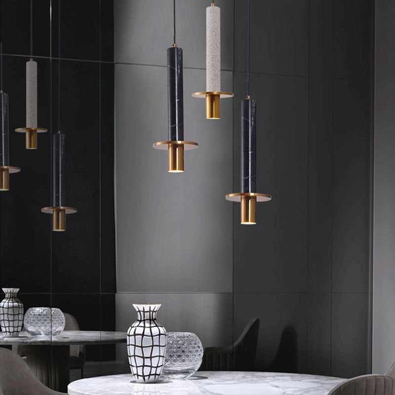 Sword Pendant Ceiling Light Designer Marble Dining Room LED Hanging Lamp in Black/White/Beige and Brass