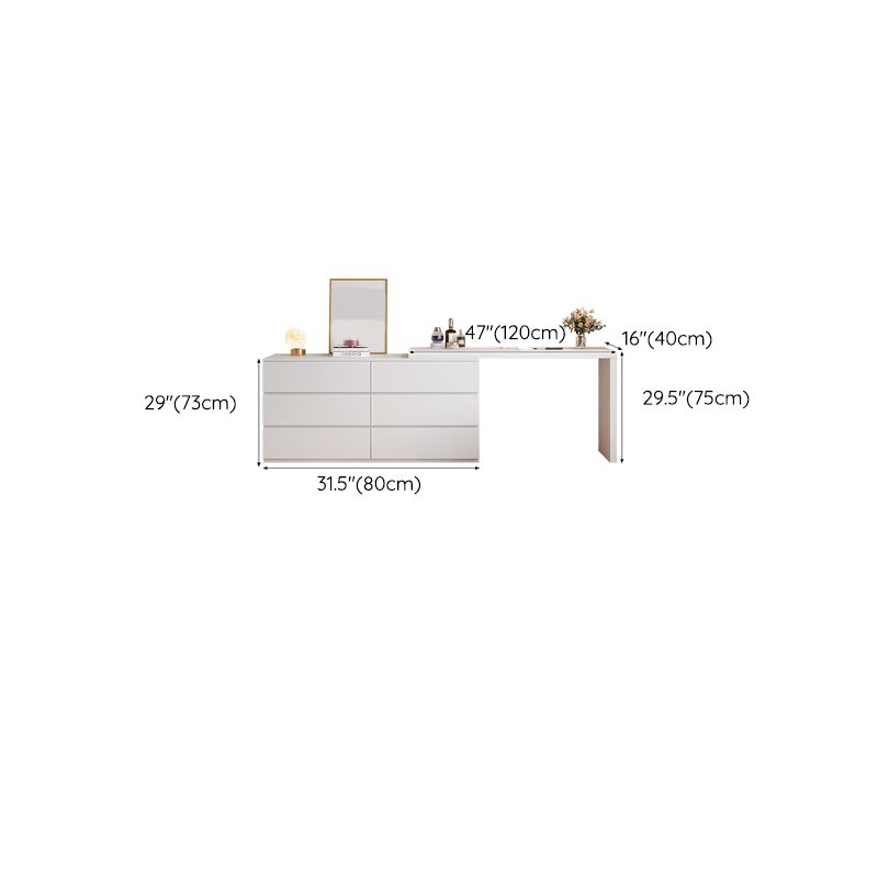 Modern With Drawer Bright White Wooden Lighted Mirror Bedroom