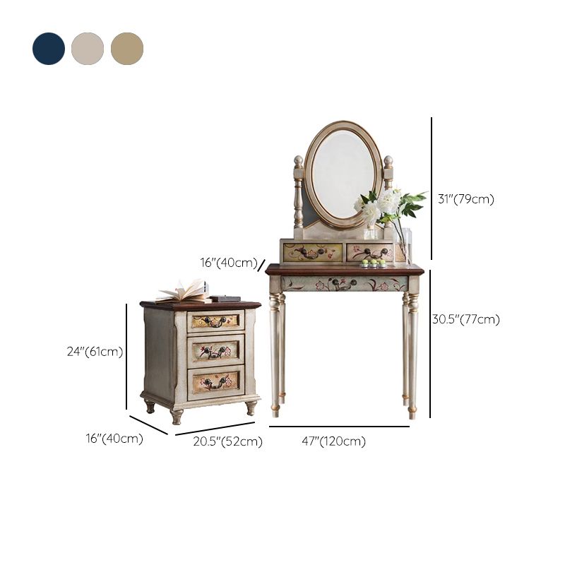 Victorian Makeup Vanity Desk Bedroom Dressing Table Stool Set with Drawer