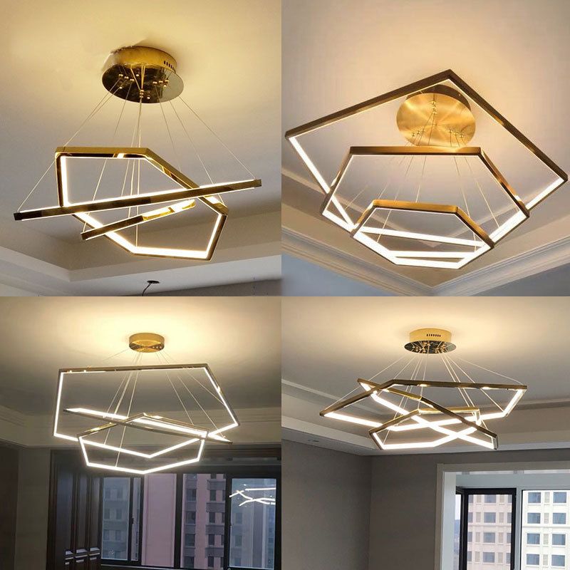Contemporary Tiered LED Hanging Ceiling Lights Gold Metal Pendant Chandelier for Living Room
