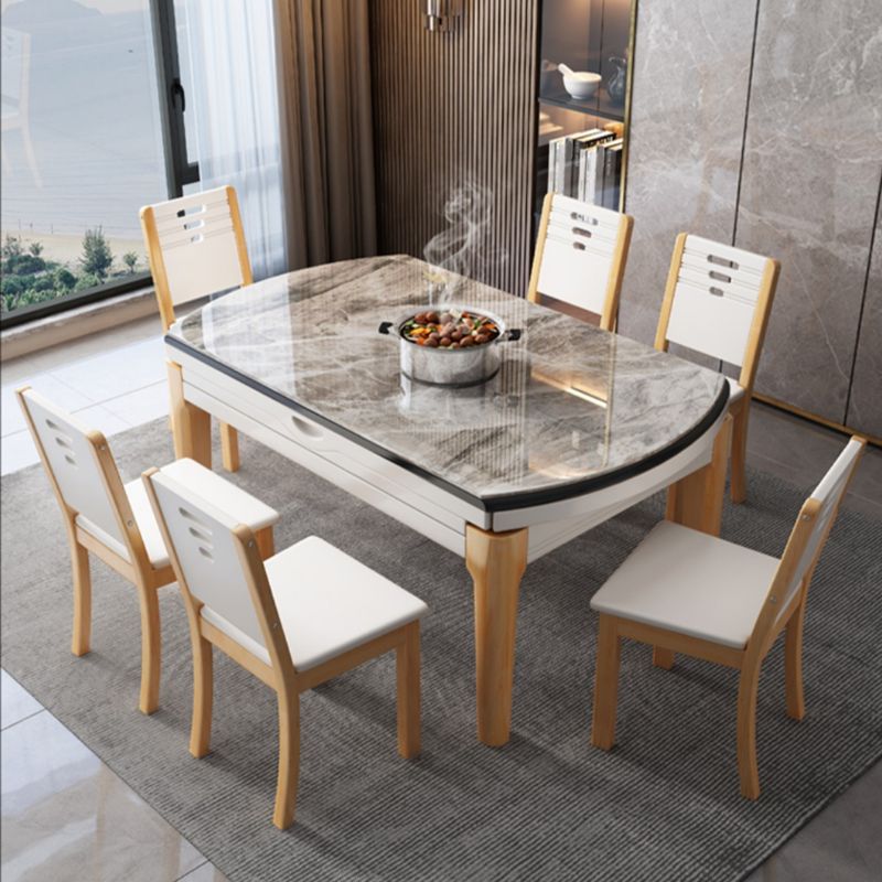 Modern Simple Dining Table Rectangle Shape Dinner Table with Wooden Base for Living Room