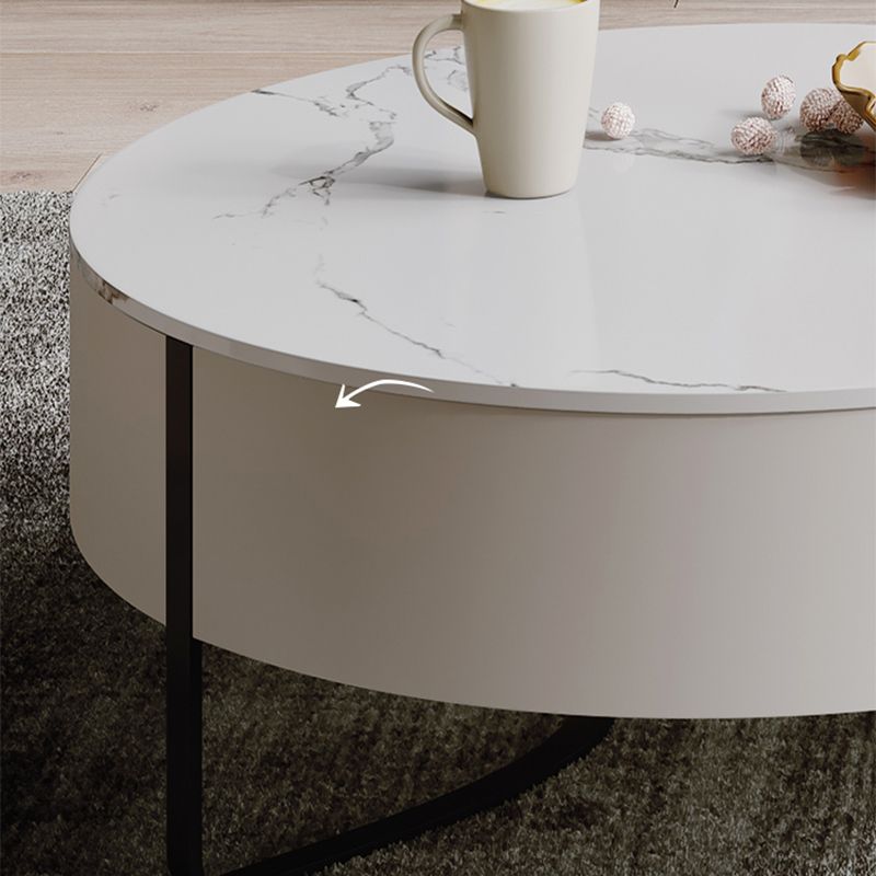 Slate Top Sled Coffee Table with Storage Contemporary White Round