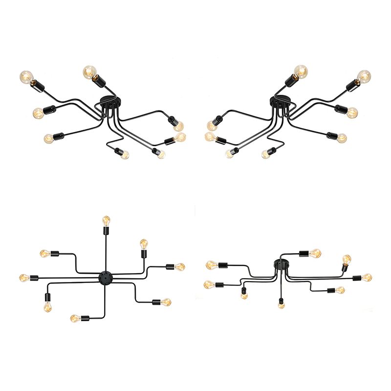 Retro techo expuesto con lámparas semiincorporadas de metal ligero incrustadas 4 / 6, con diseño de latón antiguo / Sputnik negro