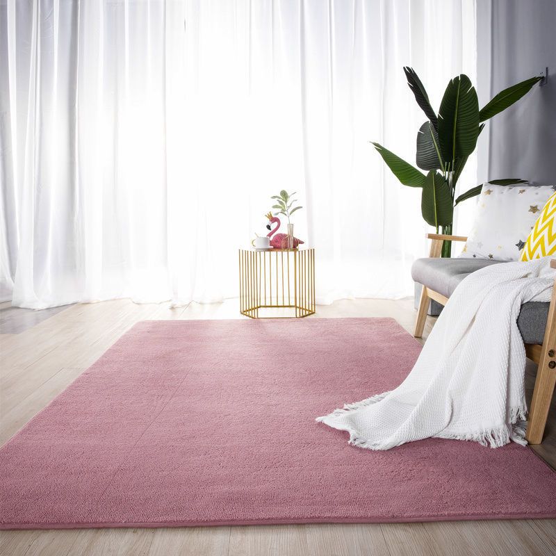 Pink Indoor Room Carpet Casual Solid Color Carpet Polyester Non-Split Area Rug