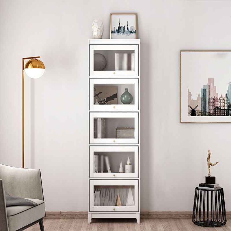 Manufactured Wood Standard Bookcase White Contemporary Bookcase with Glass Doors