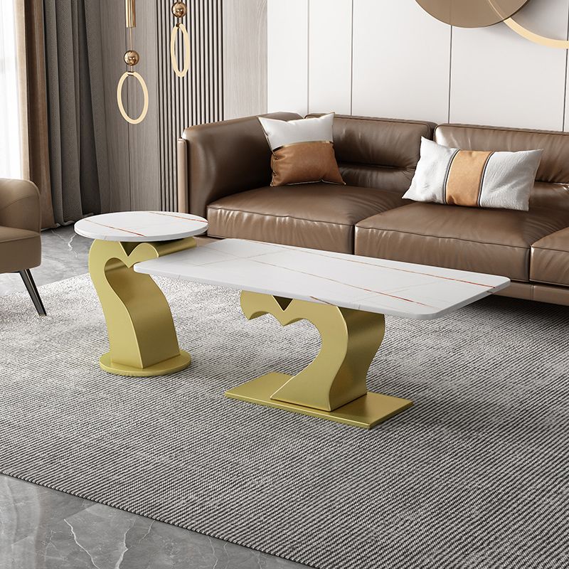 Abstract Coffee Table Set Contemporary Stone Top Cocktail Table
