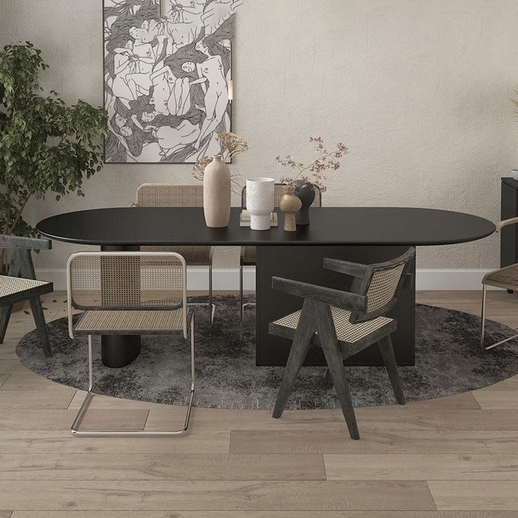 Minimalism Wood Oval Dining Table Wood Base Dining Table with Cabinet