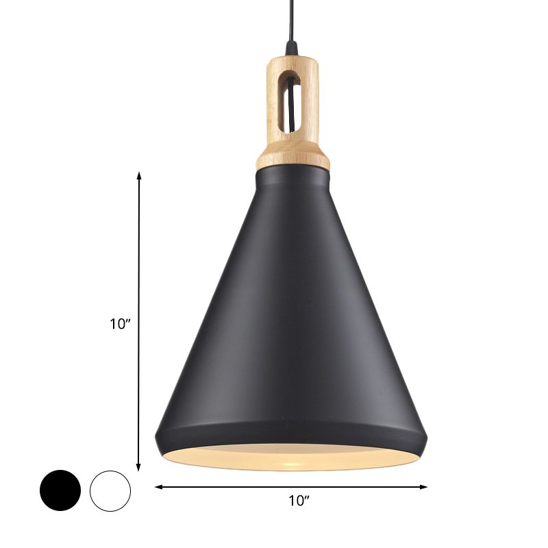 Cone/Drum Shade Aluminum Hanging Ceiling Light Modern Style 1 Light Dining Room Pendant Lighting in Black/White