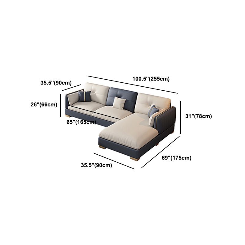 30.7"H Scandinavian Faux Leather Square Arm Sofa & Chaise for Living Room