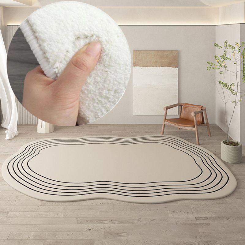 Beige Modern Rug Line Polyester Indoor Rug Washable Rug for Drawing Room