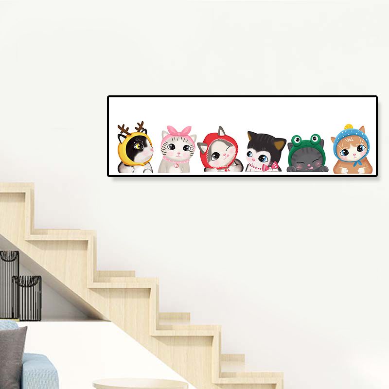 Light Color Kids Style Painting Various Cat Print Wrapped Canvas for Girls Bedroom