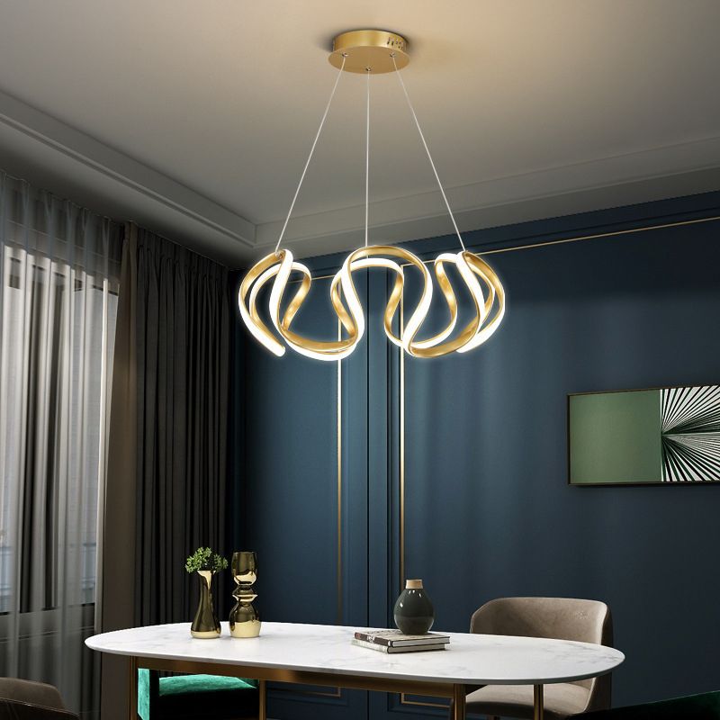 Adjustable Hanging Cord Chandelier Light Modern Simplicity Symmetrical Curves Metal Ceiling Pendant for Restaurant